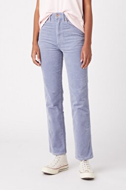 Wild West Fit Yüksek Bel Kadife Lila Esnek Pantolon - Stone Wash Blue-W2H2A2X4Q (görsel 2)