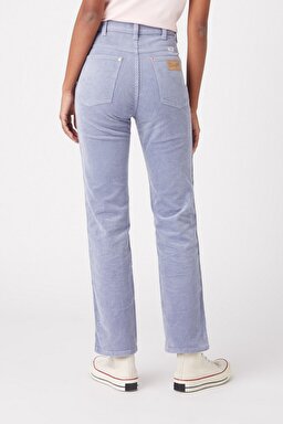 Wild West Fit Yüksek Bel Kadife Lila Esnek Pantolon - Stone Wash Blue-W2H2A2X4Q (görsel 5)