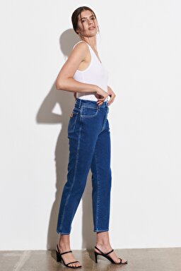 Wild West Fit Yüksek Bel Düz Paça Esnek Jean Kot Pantolon - Blue Dip-W2H2JH43G (görsel 2)
