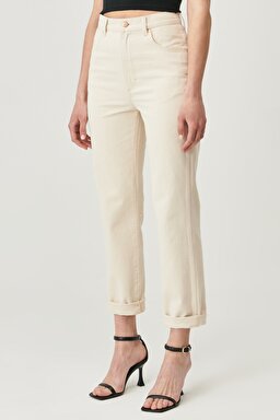 Wild West Straight %100 Pamuk Yüksek Bel Jean Pantolon - Natural-W2H2XZ42J (görsel 4)