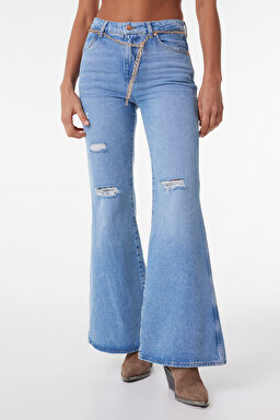 Wanderer Fit Yüksek Bel Geniş Paça Açık Mavi Jean Kot Pantolon - Good Intentions-W2H473216
