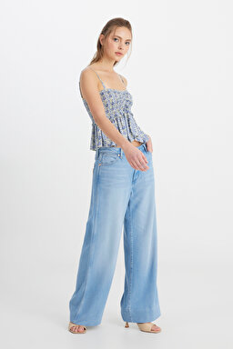 Wide Leg Fit Yüksek Bel Geniş Paça Mavi Jean Kot Pantolon - Promises Kept-W2HD205280F09