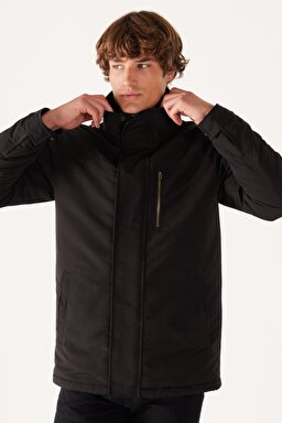 Regular Fit Normal Kesim Kapüşonlu Siyah Parka - Black-W40BWW100