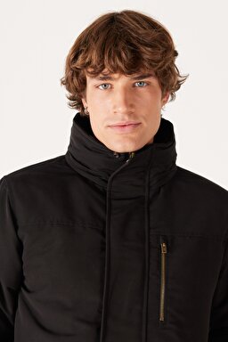 Regular Fit Normal Kesim Kapüşonlu Siyah Parka - Black-W40BWW100 (görsel 2)