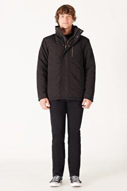 Regular Fit Normal Kesim Kapüşonlu Siyah Parka - Black-W40BWW100 (görsel 4)
