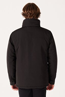 Regular Fit Normal Kesim Kapüşonlu Siyah Parka - Black-W40BWW100 (görsel 5)