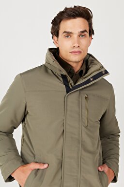 Regular Fit Normal Kesim Kapüşonlu Yeşil Parka - Dusty Olive-W40BWWX45 (görsel 2)
