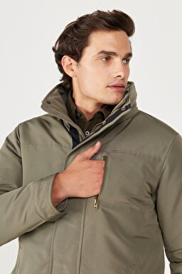 Regular Fit Normal Kesim Kapüşonlu Yeşil Parka - Dusty Olive-W40BWWX45 (görsel 3)