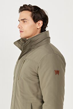 Regular Fit Normal Kesim Kapüşonlu Yeşil Parka - Dusty Olive-W40BWWX45 (görsel 4)