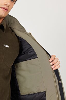Regular Fit Normal Kesim Kapüşonlu Yeşil Parka - Dusty Olive-W40BWWX45 (görsel 5)
