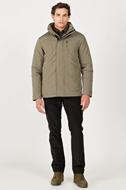 Regular Fit Normal Kesim Kapüşonlu Yeşil Parka - Dusty Olive-W40BWWX45 (görsel 7)