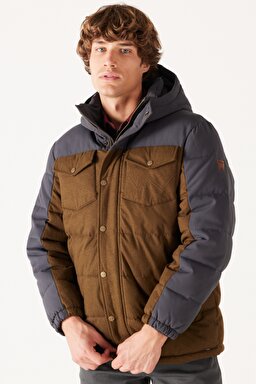 Regular Fit Normal Kesim Kapüşonlu Gri Şişme Mont - Faded Black-W40LWPXV6 (görsel 2)