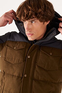 Regular Fit Normal Kesim Kapüşonlu Gri Şişme Mont - Faded Black-W40LWPXV6 (görsel 4)