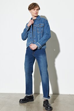 Trucker Regular Fit Normal Kesim %100 Pamuk Mavi Jean Kot Ceket - Limbo-W410EL44K (görsel 7)