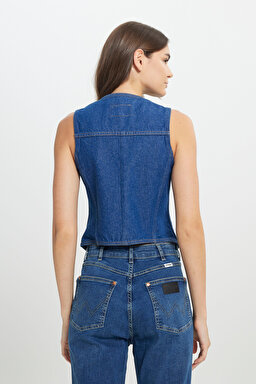 Slim Fit Dar Kesim %100 Pamuk Lacivert Jean Denim Yelek - Unworn-W41V2236632 (görsel 7)