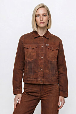 Pamuklu Relaxed Fit Rahat Kesim Gömlek Yaka Cepli Ceket - Cinnamon Chill-W42P210349991