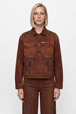 Pamuklu Relaxed Fit Rahat Kesim Gömlek Yaka Cepli Ceket - Cinnamon Chill-W42P210349991 (görsel 2)