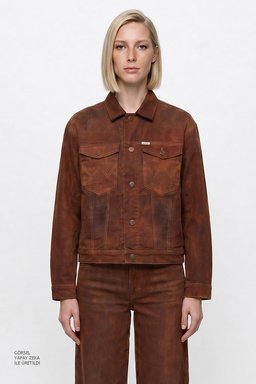 Pamuklu Relaxed Fit Rahat Kesim Gömlek Yaka Cepli Ceket - Cinnamon Chill-W42P210349991