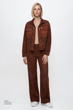 Pamuklu Relaxed Fit Rahat Kesim Gömlek Yaka Cepli Ceket - Cinnamon Chill-W42P210349991 (görsel 3)