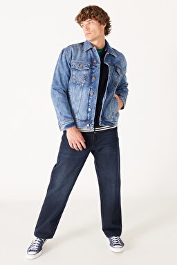 Regular Fit Normal Kesim %100 Pamuk Denim Ceket - Blue-W459SF667 (görsel 5)