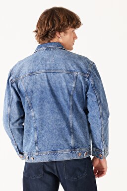 Regular Fit Normal Kesim %100 Pamuk Denim Ceket - Blue-W459SF667 (görsel 6)
