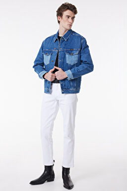 Regular Fit Anti Fit Jean Kot Ceket - Blue Block-W459ZU443