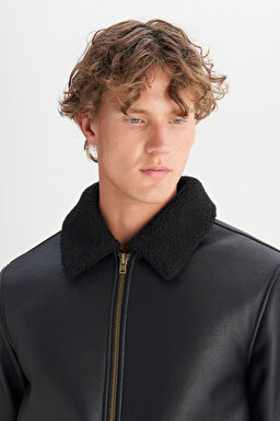 Regular Fit Normal Kesim Gömlek Yaka Cepli Ceket - Black-W45L0301936 (görsel 4)