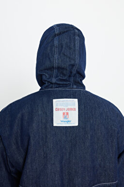 Regular Fit Normal Kesim %100 Pamuk Kapüşonlu Sherpa Jean Kot Ceket - Indigo Hemp-W476CD12O (görsel 6)