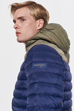 Regular Fit Normal Kesim Kapüşonlu Tam Fermuarlı Mavi Şişme Mont - Navy-W4B1WA114 (görsel 5)