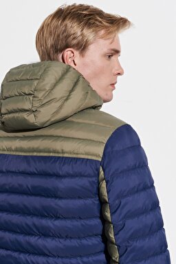 Regular Fit Normal Kesim Kapüşonlu Tam Fermuarlı Mavi Şişme Mont - Navy-W4B1WA114 (görsel 6)