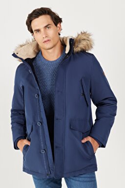 Regular Fit Normal Kesim Dik Yaka Lacivert Parka Ceket - Navy-W4D0WX114