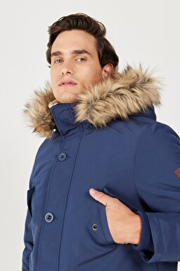 Regular Fit Normal Kesim Dik Yaka Lacivert Parka Ceket - Navy-W4D0WX114 (görsel 3)