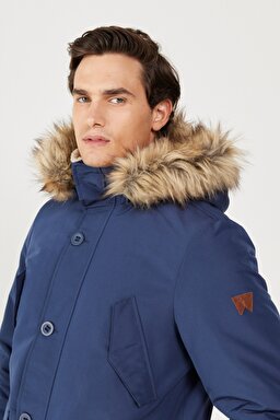 Regular Fit Normal Kesim Dik Yaka Lacivert Parka Ceket - Navy-W4D0WX114 (görsel 4)