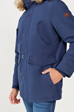 Regular Fit Normal Kesim Dik Yaka Lacivert Parka Ceket - Navy-W4D0WX114 (görsel 5)