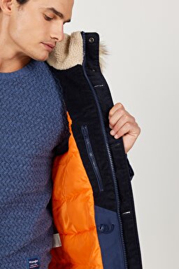 Regular Fit Normal Kesim Dik Yaka Lacivert Parka Ceket - Navy-W4D0WX114 (görsel 6)