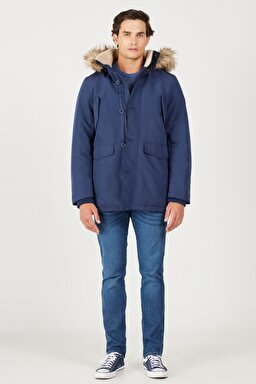 Regular Fit Normal Kesim Dik Yaka Lacivert Parka Ceket - Navy-W4D0WX114 (görsel 7)
