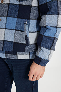 Loose Fit Rahat Kesim Mavi Ekoseli Sherpa Ceket - Captains Blue-W4E0XZ84Z (görsel 7)