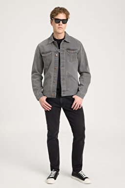 Regular Fit Rahat Kesim %100 Pamuk Denim Ceket - Golden Grey-W4MJ4439H (görsel 3)