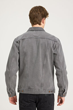 Regular Fit Rahat Kesim %100 Pamuk Denim Ceket - Golden Grey-W4MJ4439H (görsel 5)