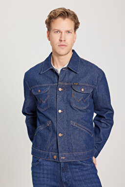 Regular Fit Normal Kesim %100 Pamuk Lacivert Jean Kot Ceket - Rinse-W4MJ73401 (görsel 2)