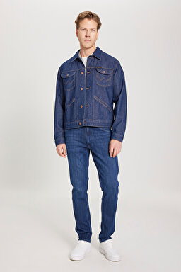 Regular Fit Normal Kesim %100 Pamuk Lacivert Jean Kot Ceket - Rinse-W4MJ73401 (görsel 4)