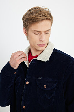 Regular Fit Normal Kesim Tam Düğmeli Lacivert Sherpa Ceket - Navy-W4MS88114 (görsel 4)