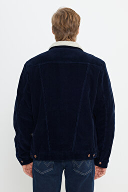 Regular Fit Normal Kesim Tam Düğmeli Lacivert Sherpa Ceket - Navy-W4MS88114 (görsel 5)