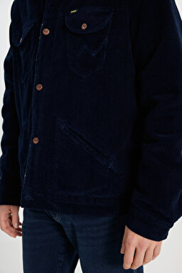 Regular Fit Normal Kesim Tam Düğmeli Lacivert Sherpa Ceket - Navy-W4MS88114 (görsel 6)