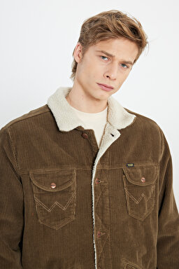 Regular Fit Normal Kesim Tam Düğmeli Camel Sherpa Ceket - Teak-W4MS88455 (görsel 4)