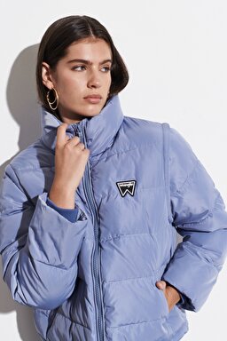 Regular Fit Bisiklet Yaka Kolları Çıkabilen Şişme Mont - Stone Wash Blue-W4R9YJX4Q (görsel 2)