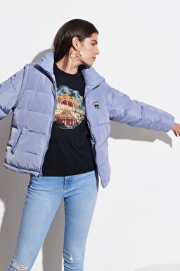 Regular Fit Bisiklet Yaka Kolları Çıkabilen Şişme Mont - Stone Wash Blue-W4R9YJX4Q (görsel 3)