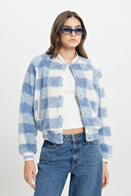 Regular Fit Normal Kesim Dik Yaka Mavi Bomber Ceket - Stone Wash Blue-W4S7VSX4Q