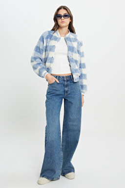 Regular Fit Normal Kesim Dik Yaka Mavi Bomber Ceket - Stone Wash Blue-W4S7VSX4Q (görsel 4)