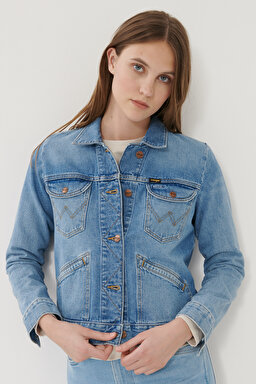 Slim Fit Dar Kesim Açık Mavi Jean Kot Ceket - Blue-W4WJUG24L (görsel 4)
